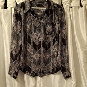 Guess Black and Gray Button Down Shirt Lg